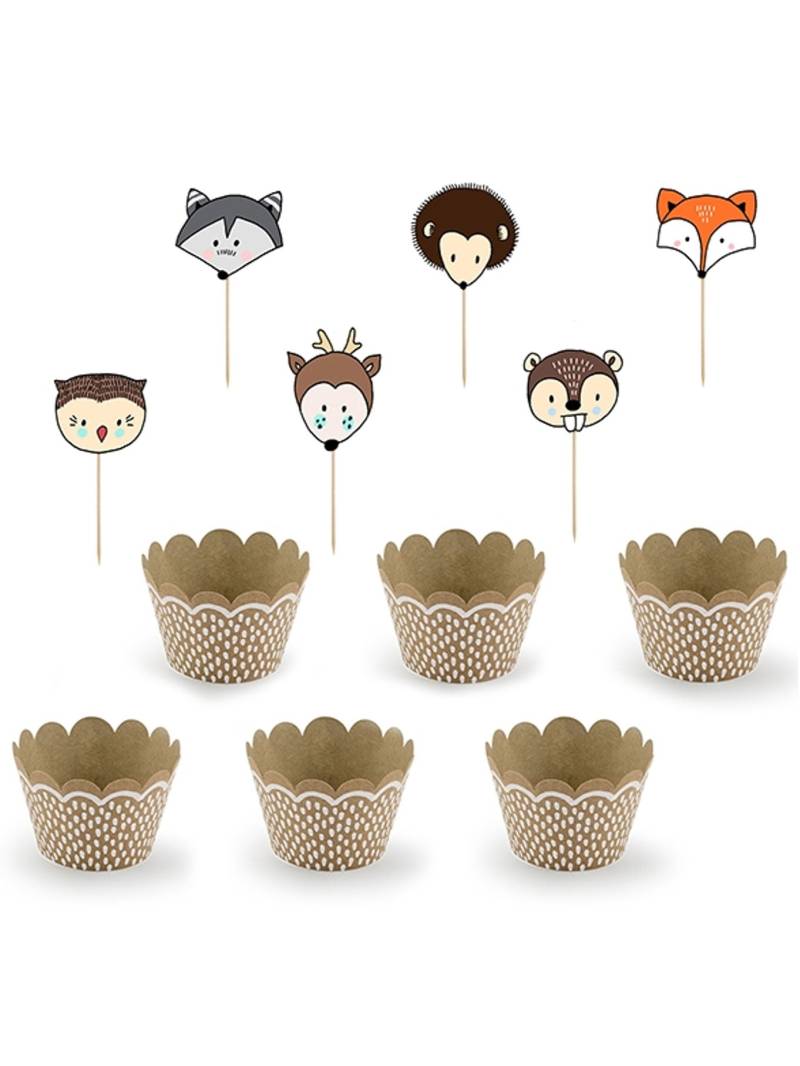 6 Cupcake-Förmchen Waldtiere mit Holzpicker-Set 6 Cupcake-Förmchen Waldtiere mit Holzpicker-Set von PARTYDECO