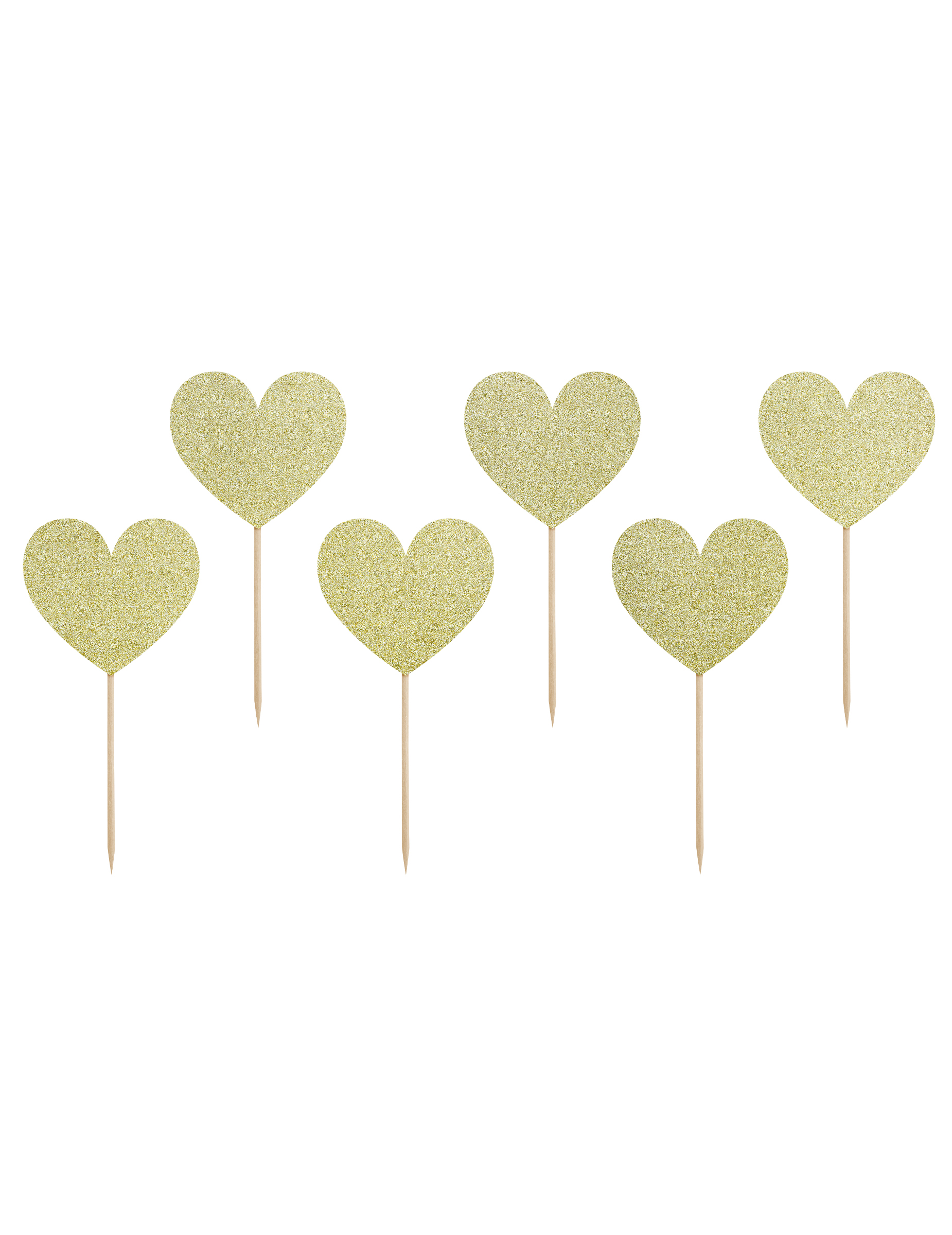 6 Goldene Herzpicks Glitzer 11 cm 6 Goldene Herzpicks Glitzer 11 cm von PARTYDECO