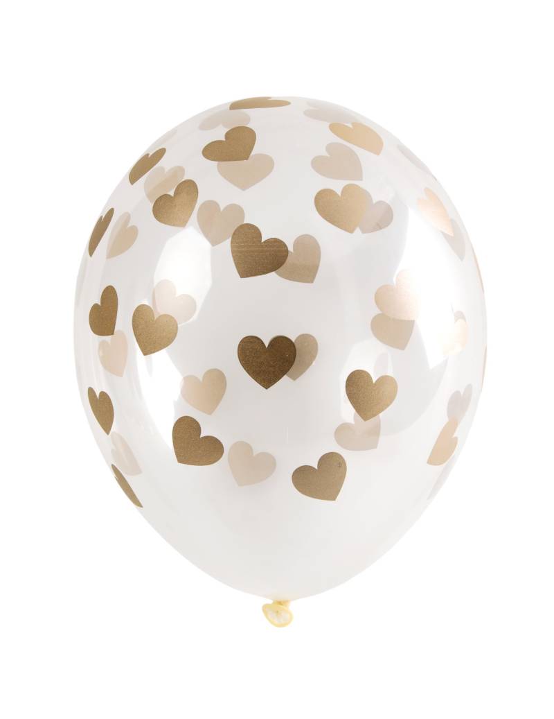 6 Latexballons Transparent Gold Herzen 30 cm von PARTYDECO