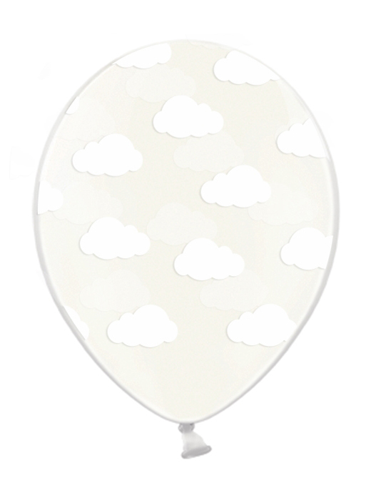 6 Latexballons Transparent mit weißen Wolken 30 cm von PARTYDECO