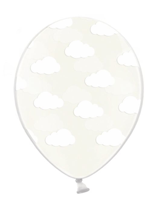 6 Latexballons Transparent mit weißen Wolken 30 cm von PARTYDECO