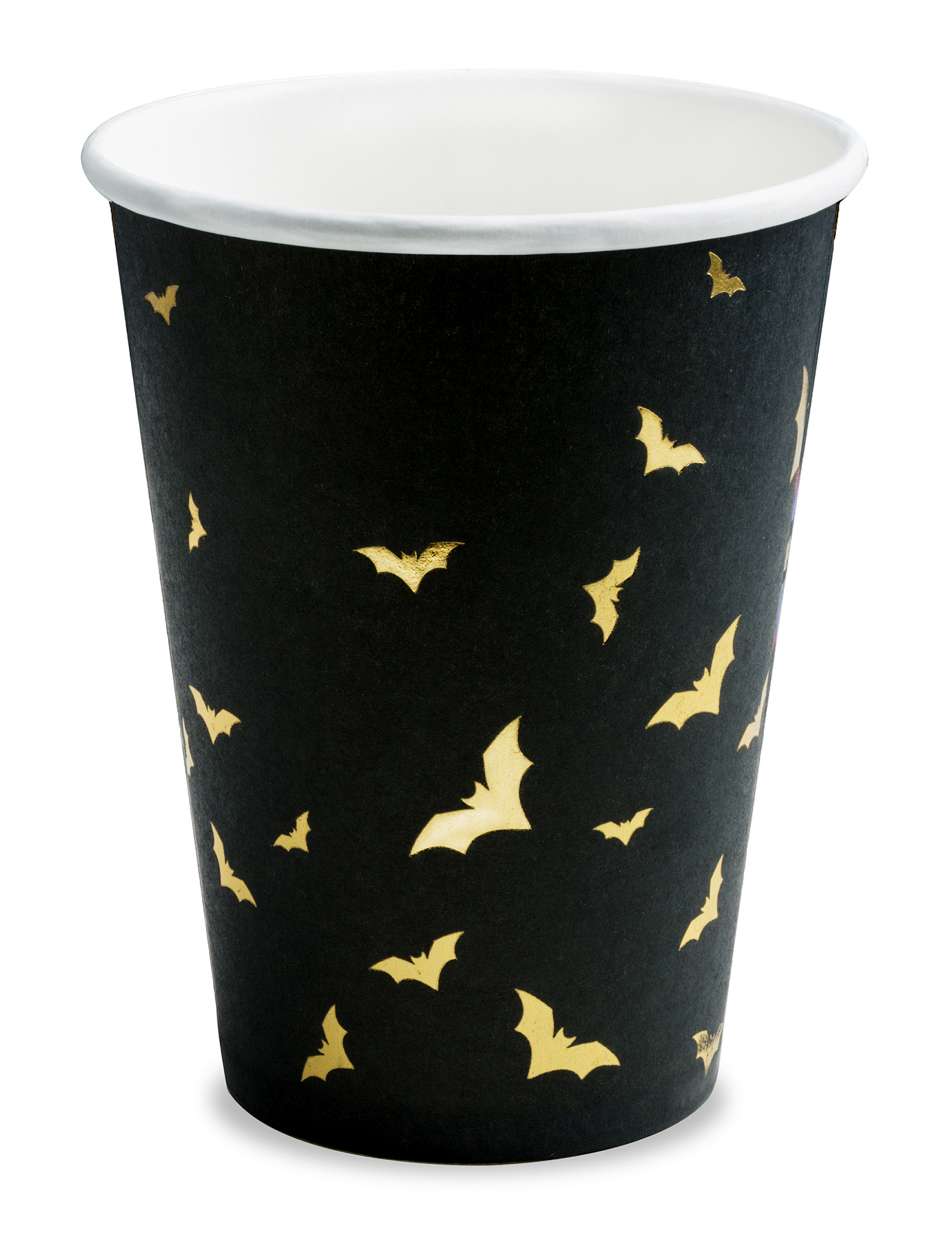 6 Pappbecher Fledermaus Schwarz Gold 220 ml von PARTYDECO