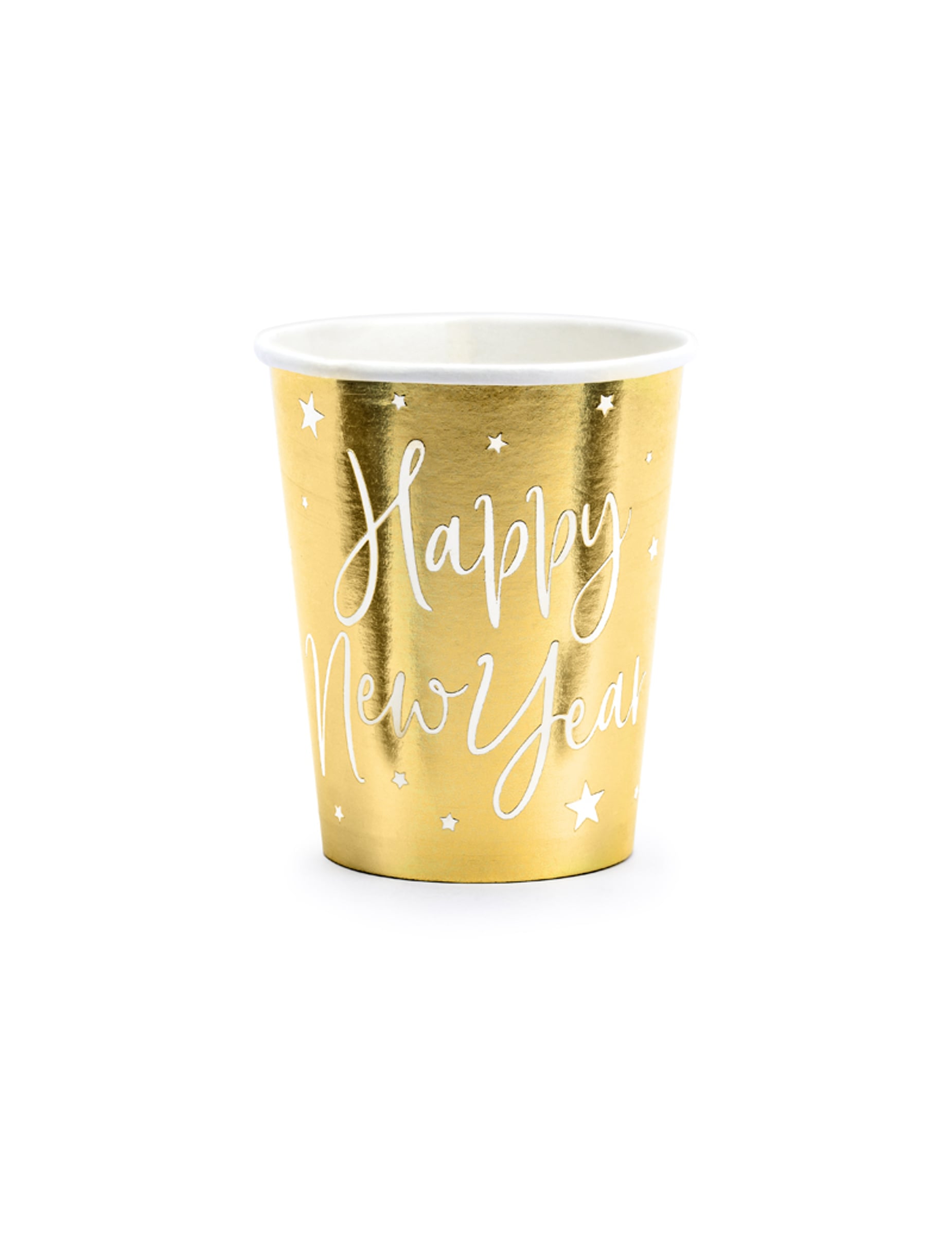 6 Pappbecher Happy New Year Gold 220 ml von PARTYDECO