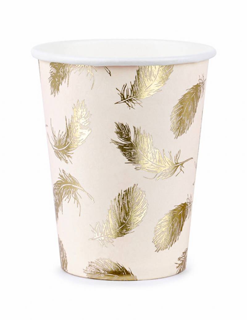 6 Pappbecher Schwan Metallic 220 ml von PARTYDECO