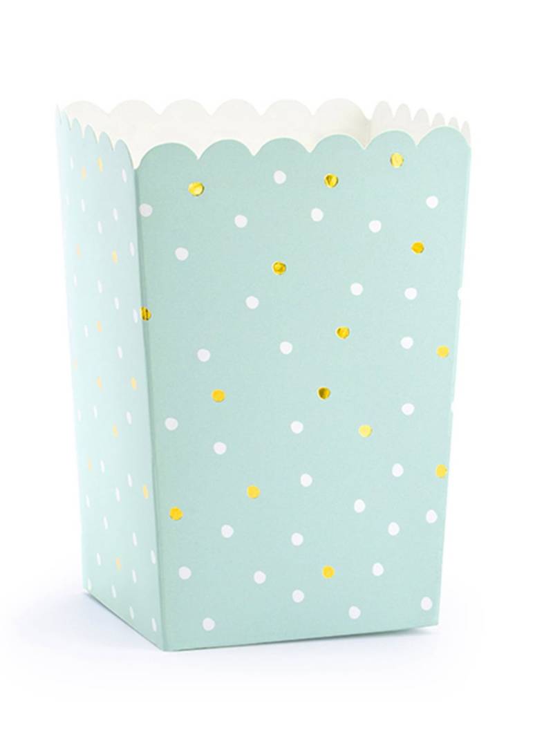 6 Popcorn-Boxen Mint gepunktet Karton 7 x 7 x 12,5 cm von PARTYDECO