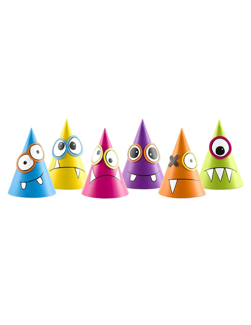 6 bunte Partyhüte kleine Monster zum Selbermachen 6 bunte Partyhüte kleine Monster zum Selbermachen von PARTYDECO
