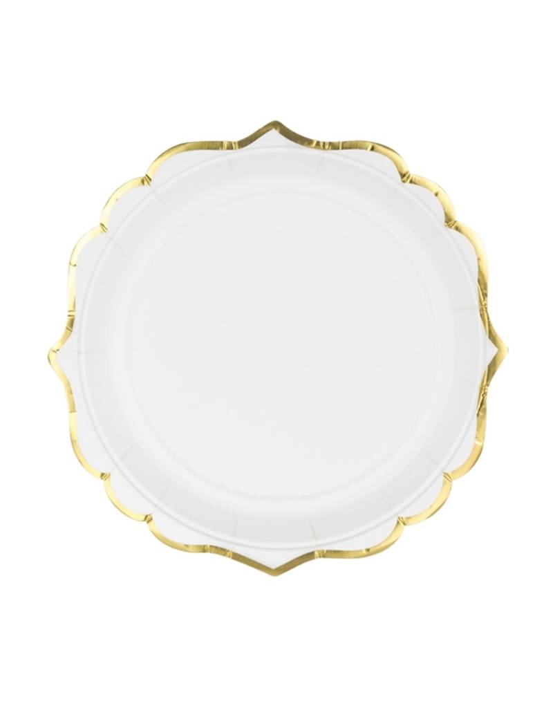 6 kleine Pappteller in Weiß mit goldener Zierkante 18 cm 6 kleine Pappteller in Weiß mit goldener Zierkante 18 cm von PARTYDECO