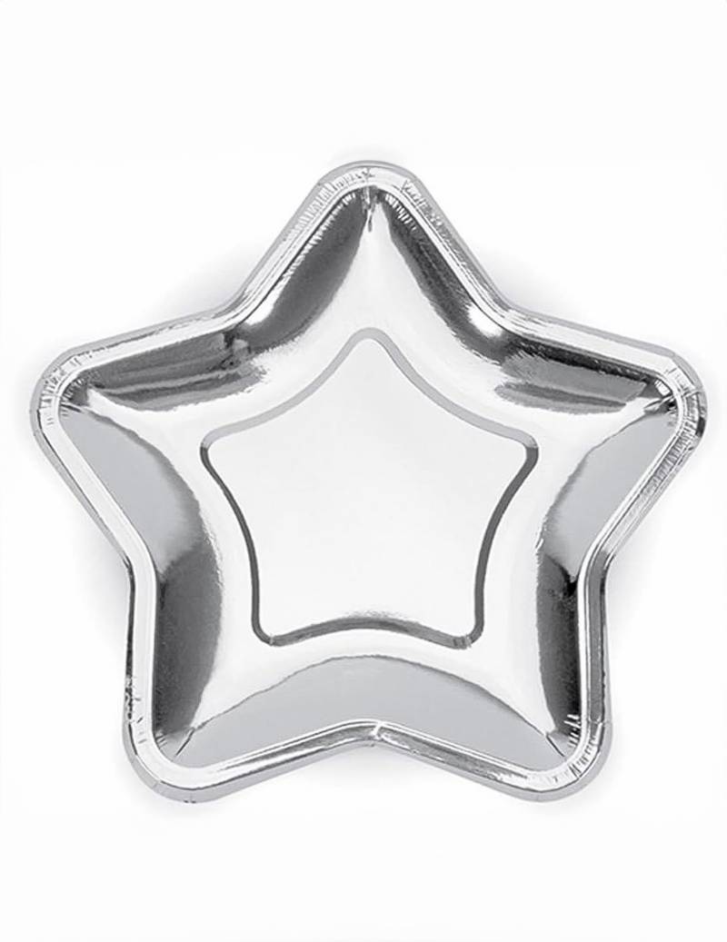 6 kleine Pappteller silberne Sterne 18 cm Partygeschirr 6 kleine Pappteller silberne Sterne 18 cm Partygeschirr von PARTYDECO