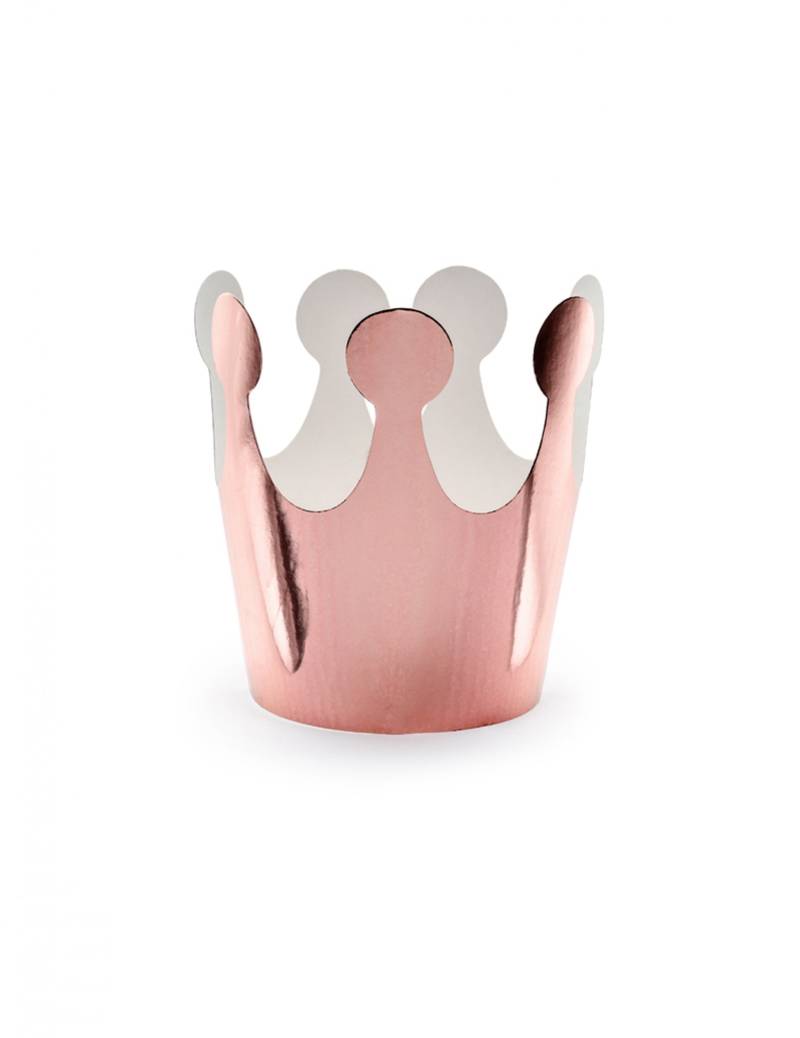 6 metallisch glänzende Papp-Kronen in Roségold (6 cm) für Prinzessinnen-Geburtstage von PARTYDECO