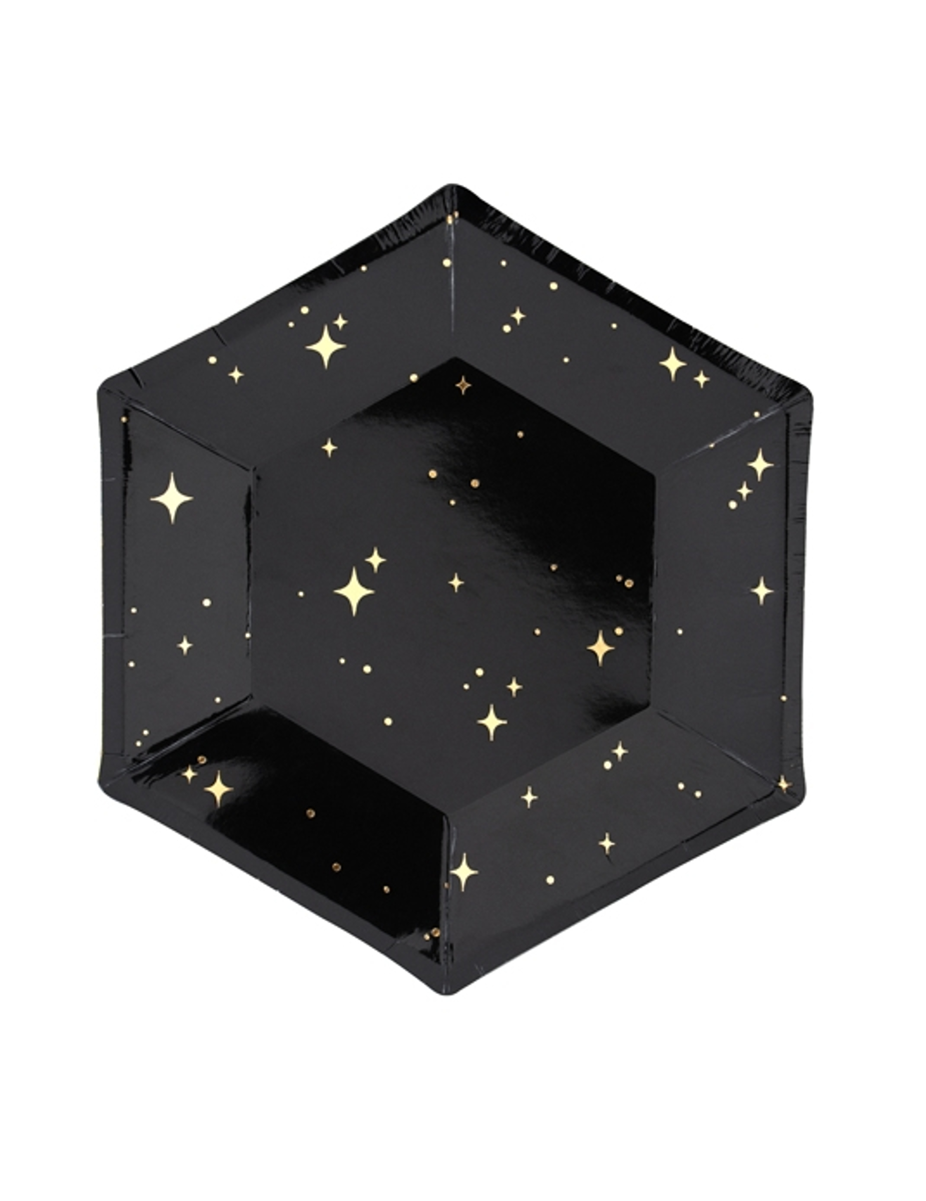 6 schwarze Hexagon-Pappteller mit goldenen Sternen 20 cm 6 schwarze Hexagon-Pappteller mit goldenen Sternen 20 cm von PARTYDECO