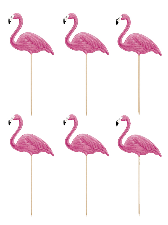 6er-Pack Flamingo-Kuchenstecker für Desserts 6er-Pack Flamingo-Kuchenstecker für Desserts von PARTYDECO