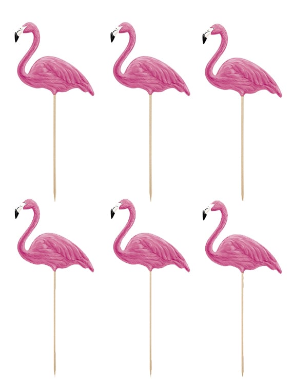 6er-Pack Flamingo-Kuchenstecker für Desserts 6er-Pack Flamingo-Kuchenstecker für Desserts von PARTYDECO