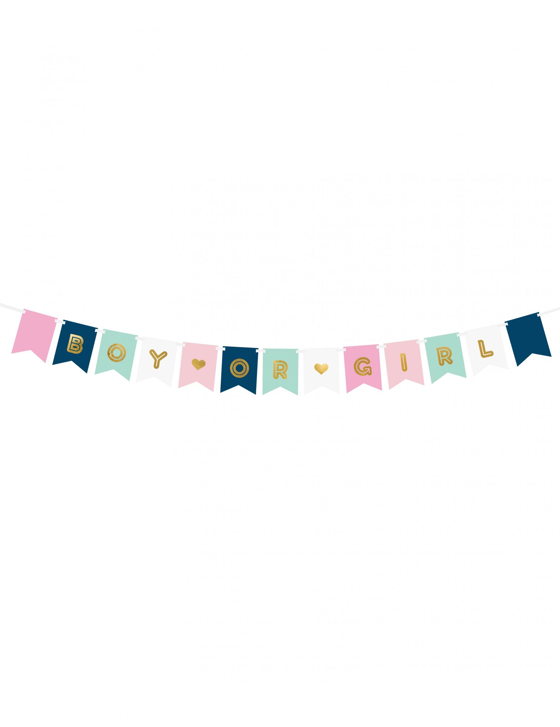 Baby Shower Girlande Boy or Girl Pappe rosa, blau und gold 15 x 175 cm von PARTYDECO