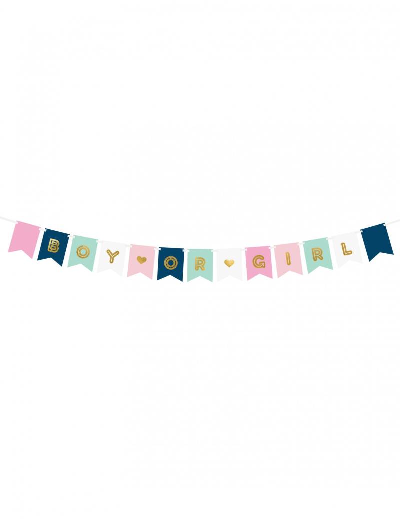 Baby Shower Girlande Boy or Girl Pappe rosa, blau und gold 15 x 175 cm von PARTYDECO