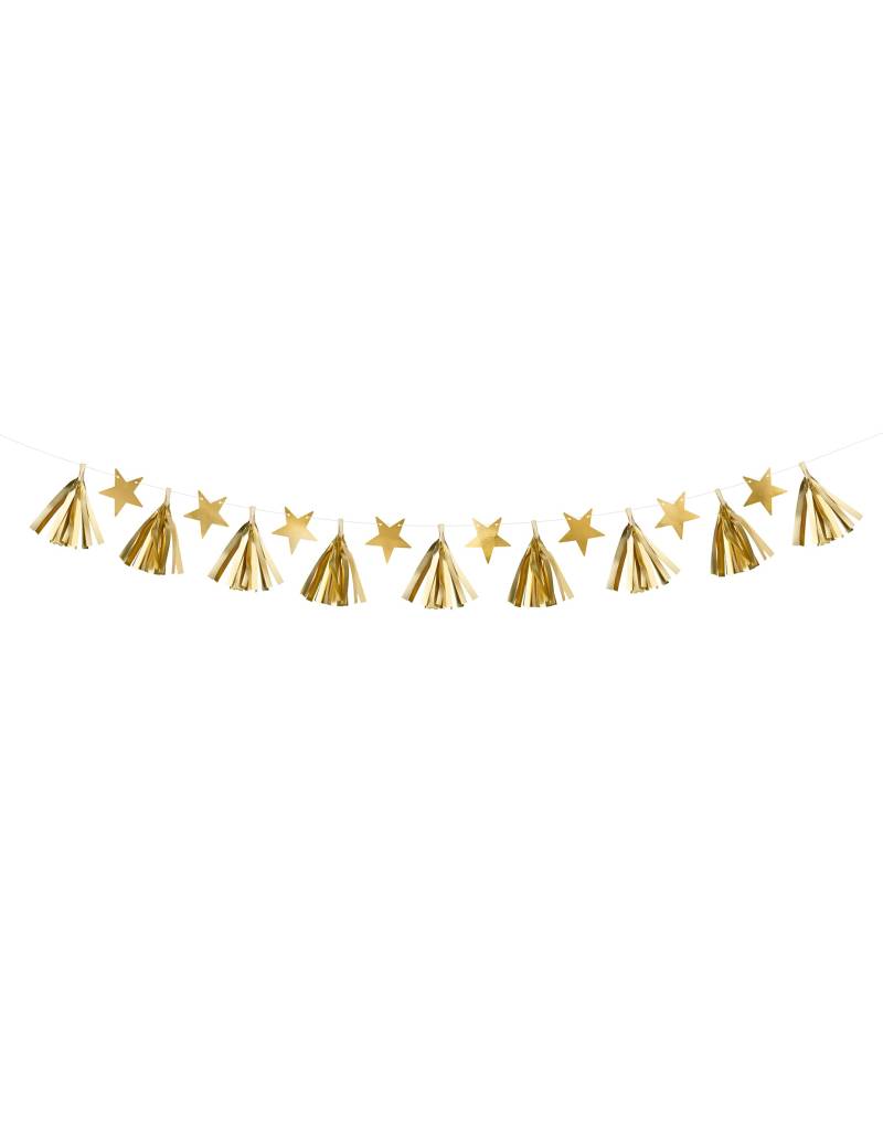 DIY Tassel-Girlande mit goldenen Sternen aus Papier von PARTYDECO