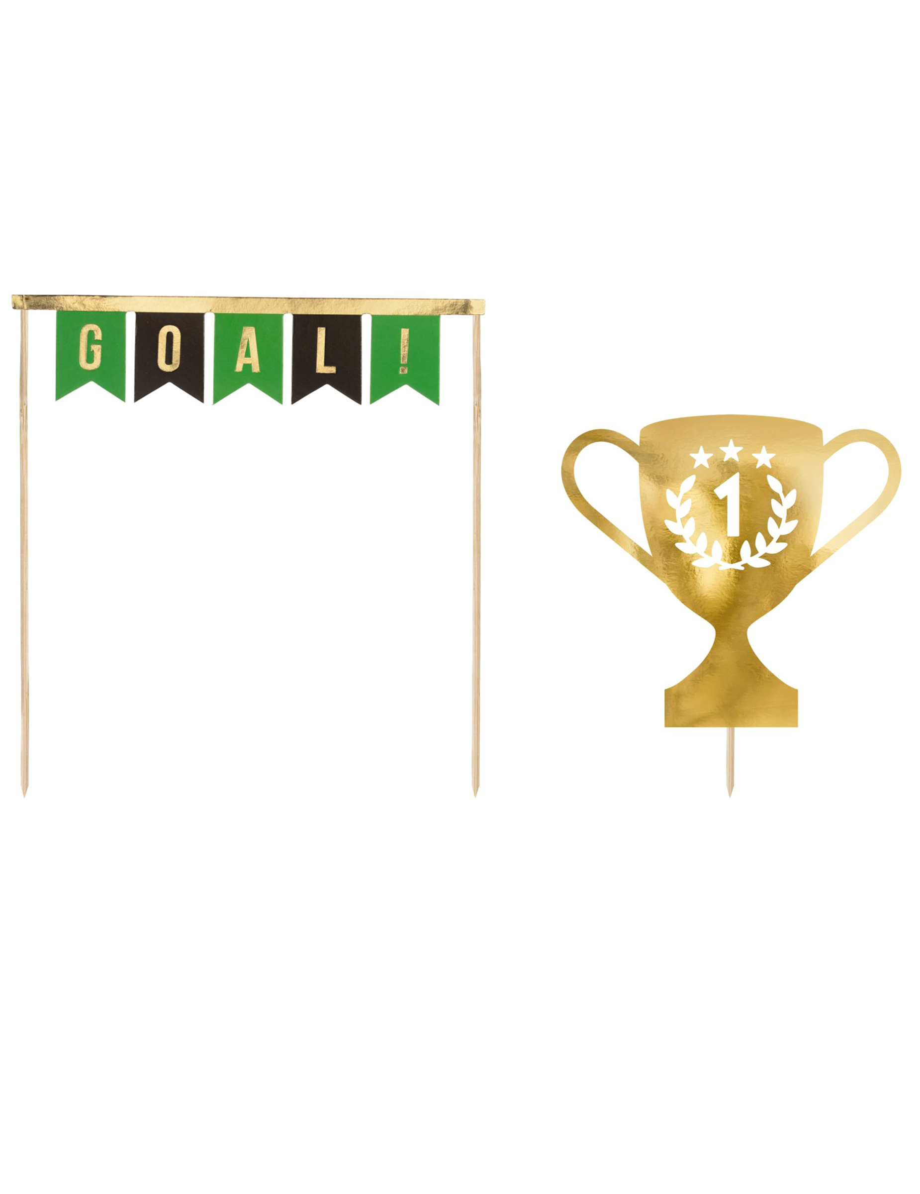 Fußball-Champion Kuchenstecker 2-teilig grün-schwarz-goldfarben 15,5-20 cm von PARTYDECO