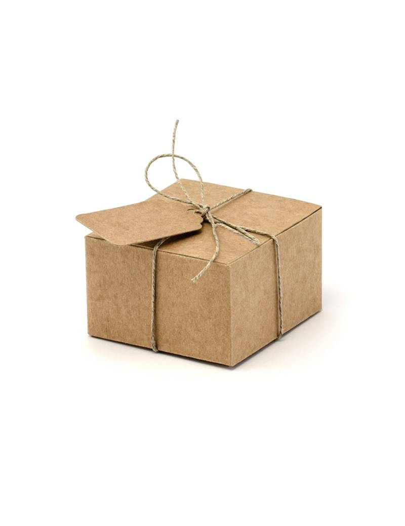 Geschenkboxen mit Etiketten quadratisch 10 Stück braun 6x5,5x3,5cm von PARTYDECO