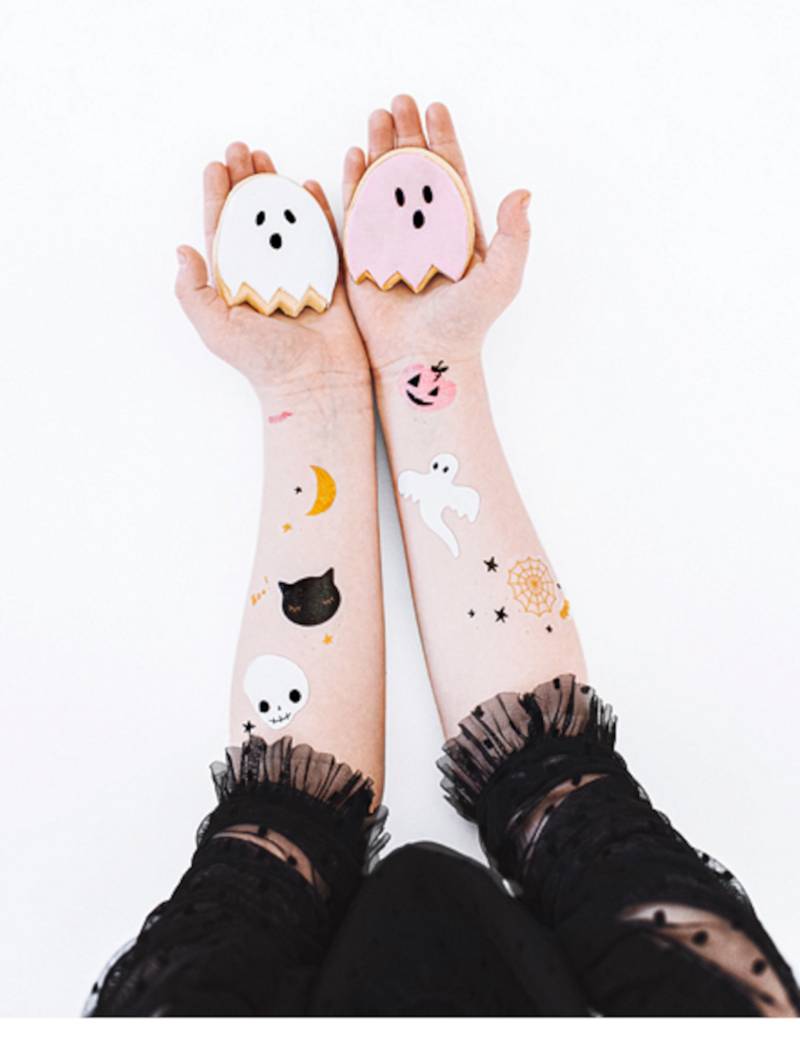 Halloween-Tattoos selbstklebend Kostümaccessoire 20 Stück bunt von PARTYDECO
