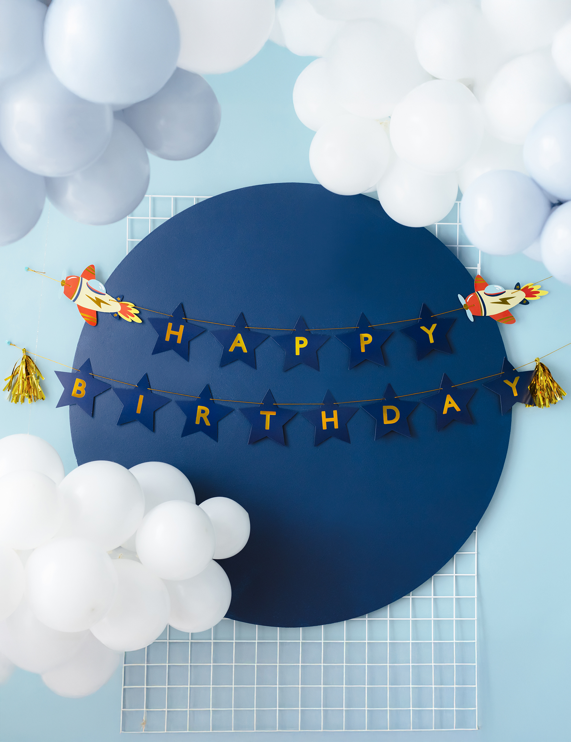 Happy Birthday Girlande Kleines Flugzeug 2,5 m Blau + Gold Happy Birthday Girlande Kleines Flugzeug 2,5 m Blau + Gold von PARTYDECO