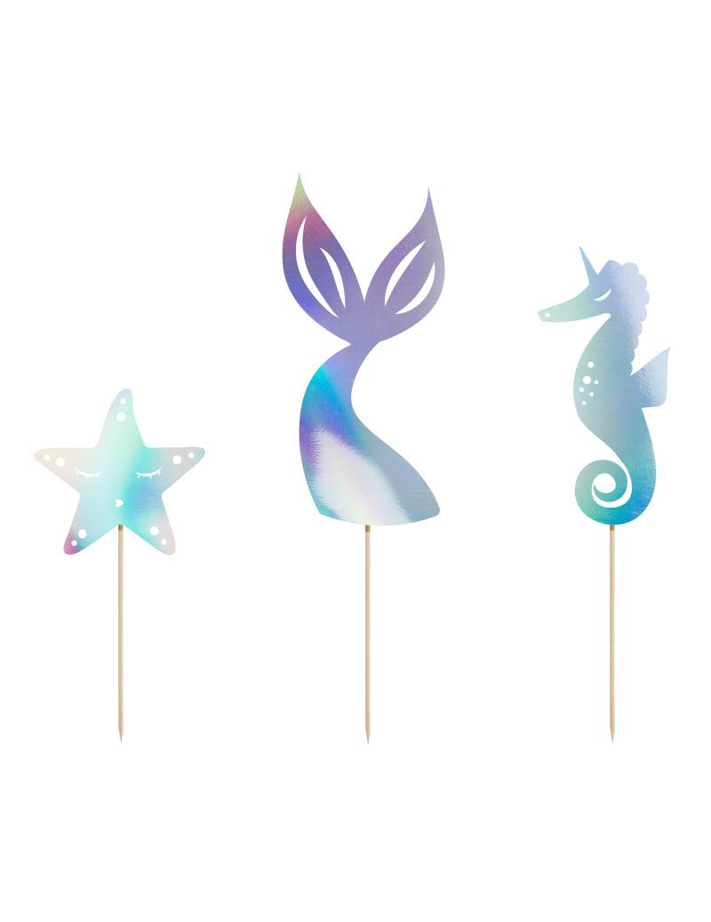 Holografische Ozean Kuchen-Deko blau-lila 24,5 cm von PARTYDECO