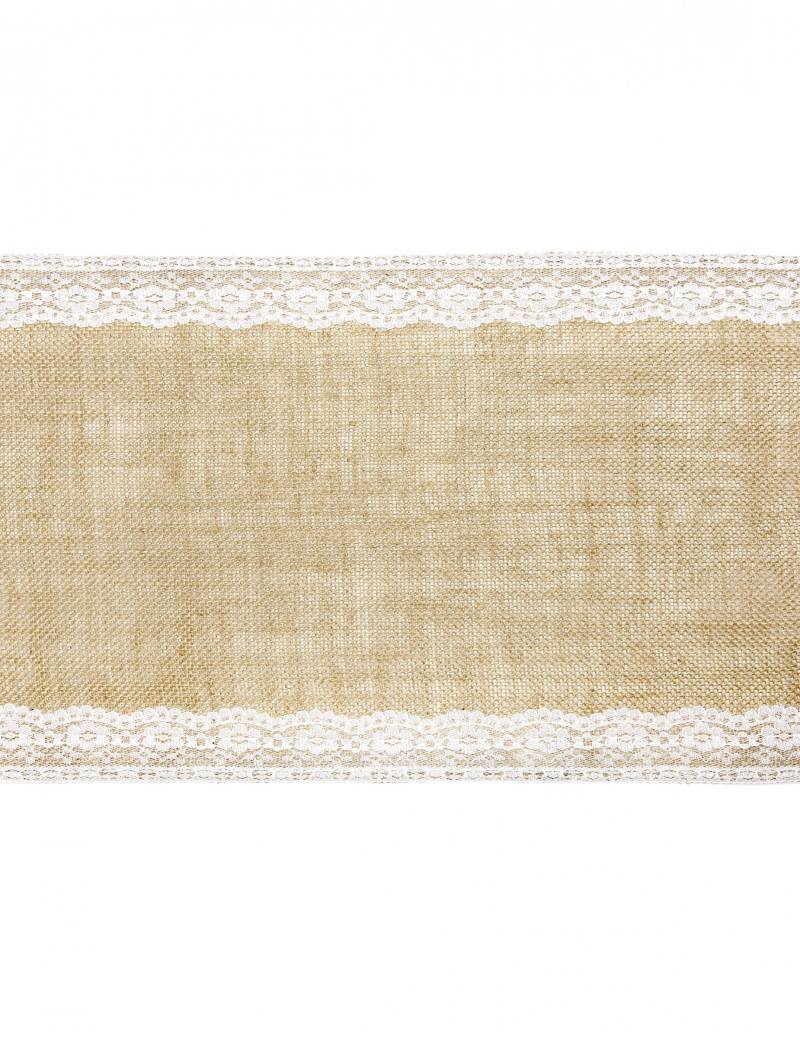 Jute Tischläufer Spitze Rand 28 cm x 2,75 m von PARTYDECO