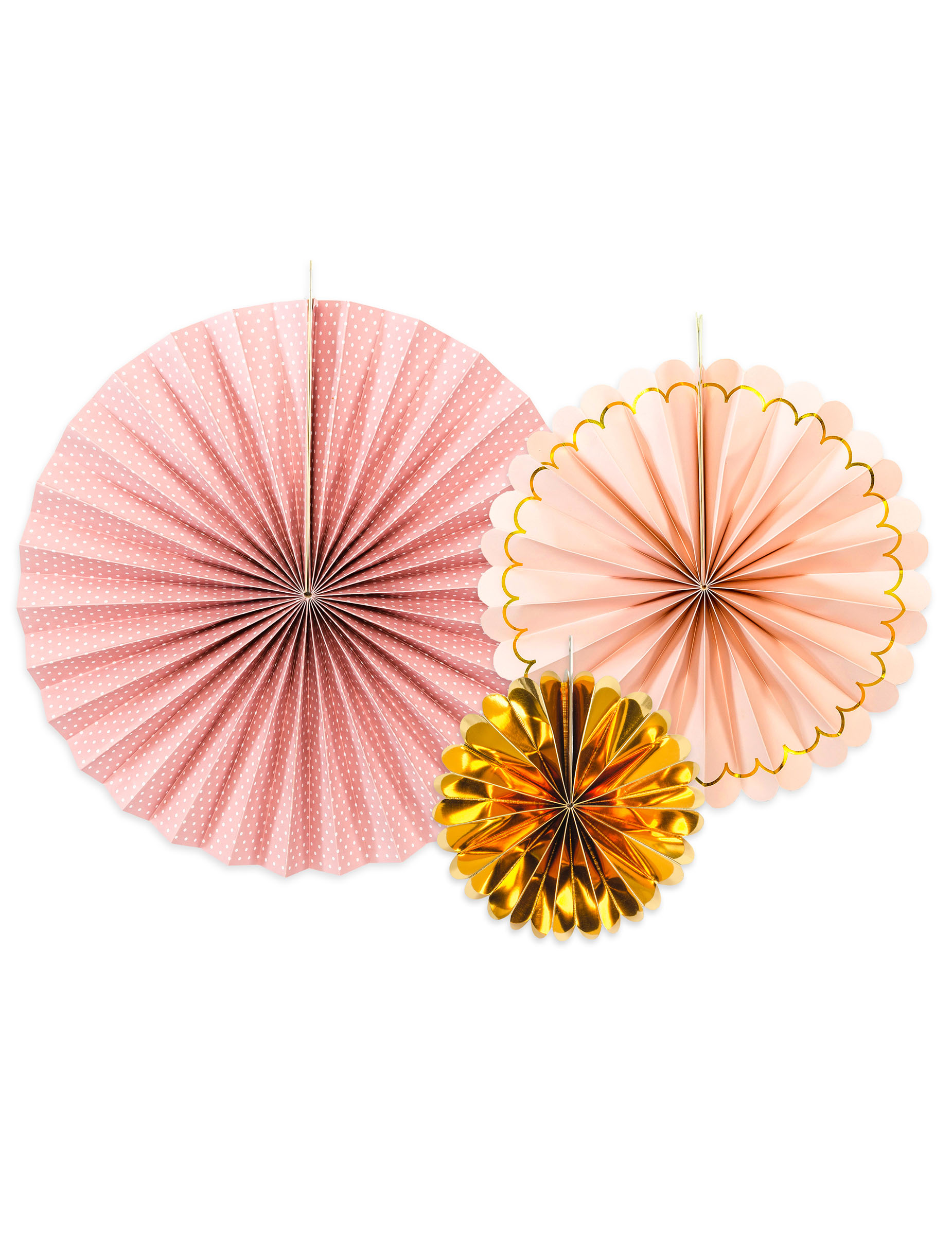 Papierrosetten 3 Stück rosa-gold 13-32 cm Papierrosetten 3 Stück rosa-gold 13-32 cm von PARTYDECO