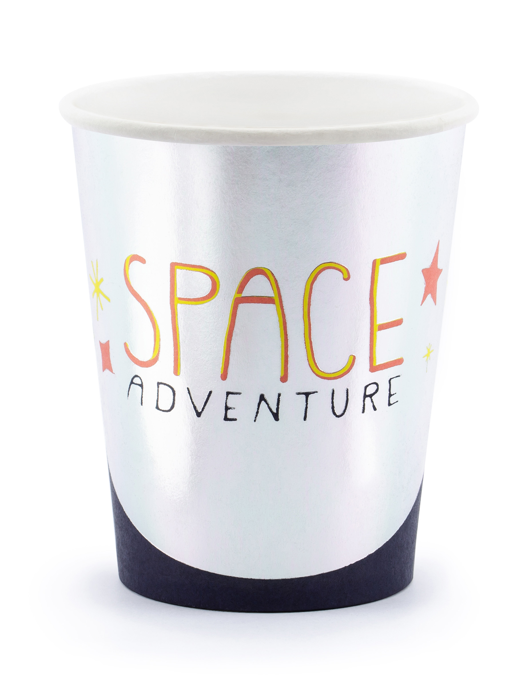 Space Adventure Pappbecher 6 Stück silber-schwarz-orange 200 ml Space Adventure Pappbecher 6 Stück silber-schwarz-orange 200 ml von PARTYDECO