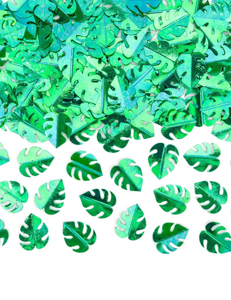 Tischkonfetti Tropische Blätter Grün metallisch 15 g von PARTYDECO