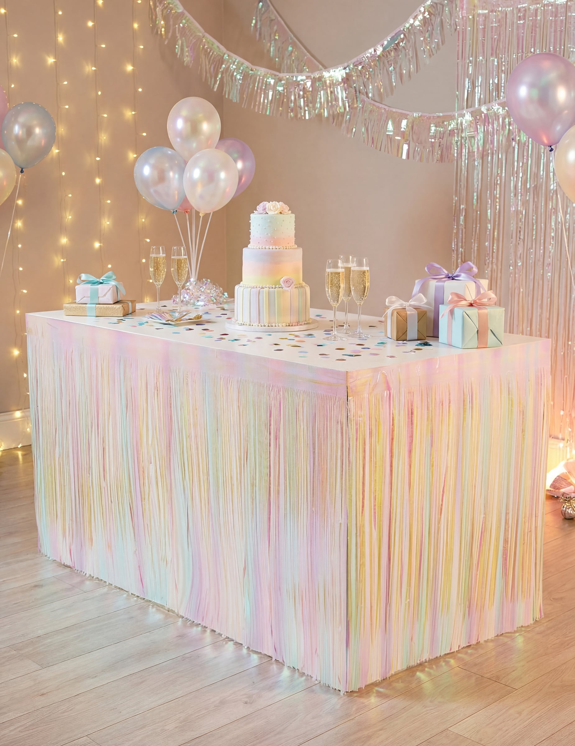 Tischrock Fransen Irisierend 300 x 80 cm von PARTYDECO