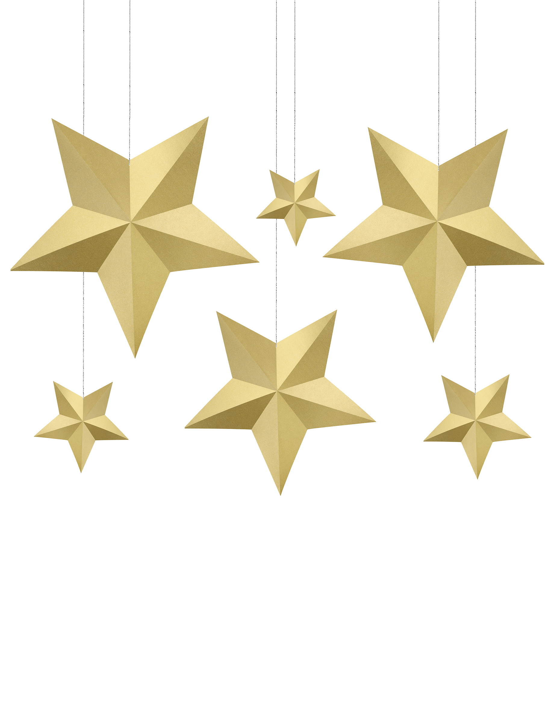Weihnachtssterne Hängedeko-Set 7-teilig goldfarben 12 x 11,5 cm bis 37 x 35 cm Weihnachtssterne Hängedeko-Set 7-teilig goldfarben 12 x 11,5 cm bis 37 x 35 cm von PARTYDECO