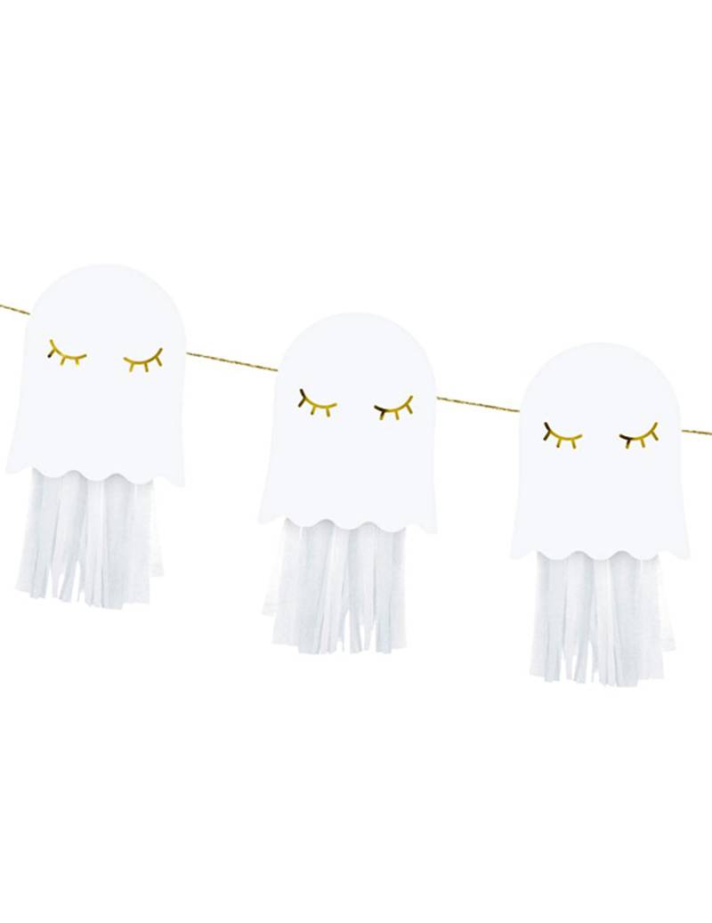 Weiße und goldene Geister-Papiergirlande zum Selbermachen 1,3 m von PARTYDECO