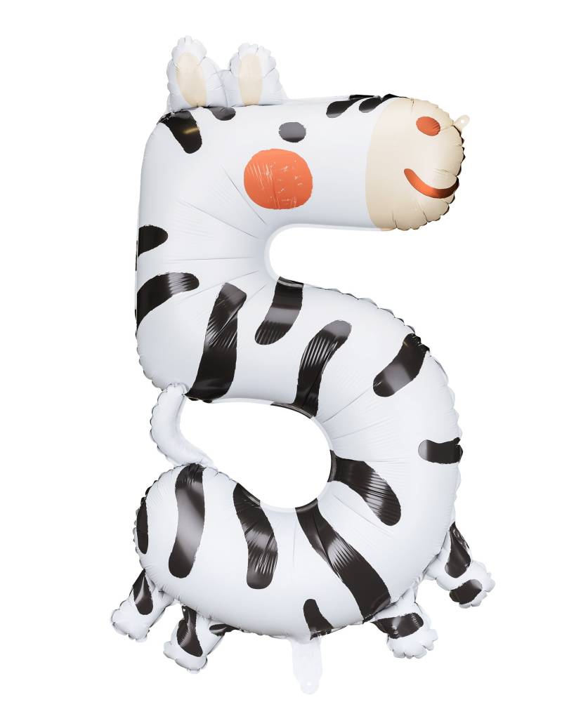 Ziffer 5 Zebra Folienballon 68 cm x 98 cm von PARTYDECO