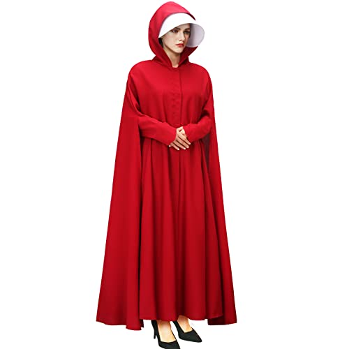 Handmaid Offred Cosplay Kostüm Outfit, Frauen Rot Umhang mit Kapuze mit weißer Haube für Halloween-Party, rot, Large/X-Large Handmaid Offred Cosplay Kostüm Outfit, Frauen Rot Umhang mit Kapuze mit weißer Haube für Halloween-Party, rot, Large/X-Large von PARTYEVER