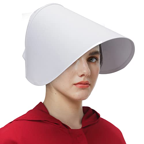 PARTYEVER Handmaids Motorhaube für Damen, viktorianisch, weiß, breite Krempe, Haube, Kopfbedeckung, Kappe, Handmaiden, Cosplay, Kostüm, Zubehör von PARTYEVER