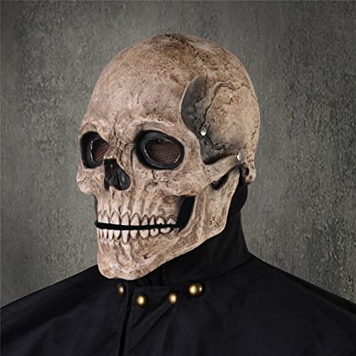 PARTYGEARS Gruselige Halloween-Totenkopf-Maske, voller Kopf, gruselige, realistische Maske mit beweglichem Kiefer für Erwachsene und Kinder, Cosplay-Partymaske von PARTYGEARS