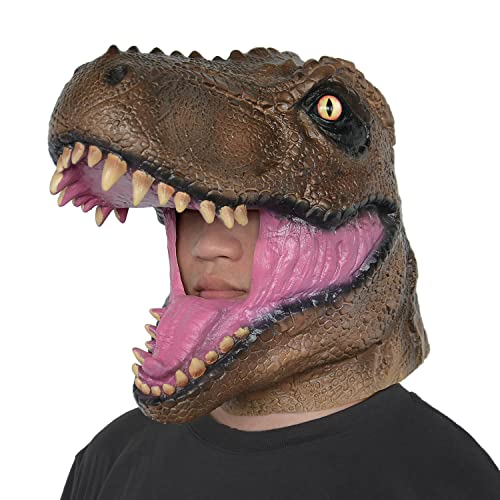 PARTYGEARS Braun Tyrannosaurus T-Rex Dino Maske Dinosaurier Kopfmaske für Erwachsene Halloween Party Maske von PARTYGEARS