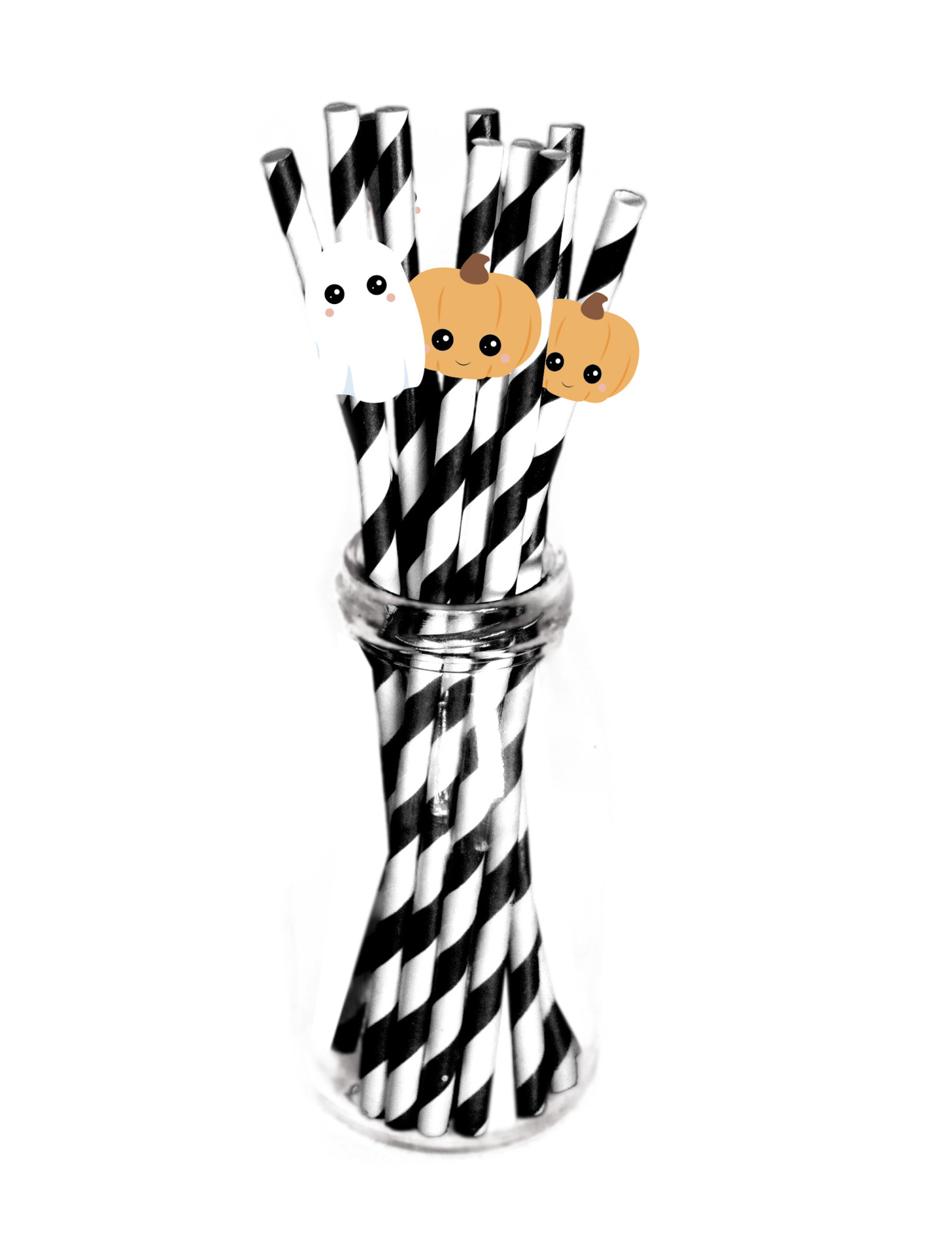 10 Papierstrohhalme Halloween schwarz-weiß 19,7 x 5 cm von PARTYPRO