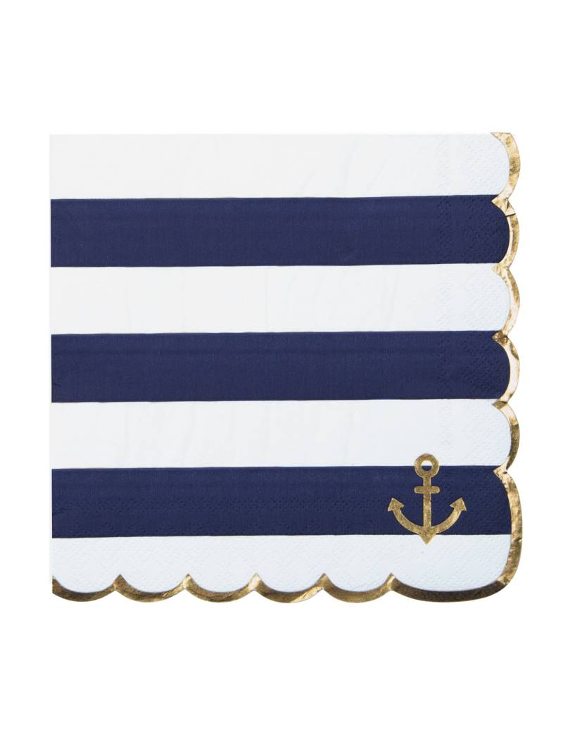 16 Papier-Servietten maritim mit Goldrand 33x33cm 16 Papier-Servietten maritim mit Goldrand 33x33cm von PARTYPRO