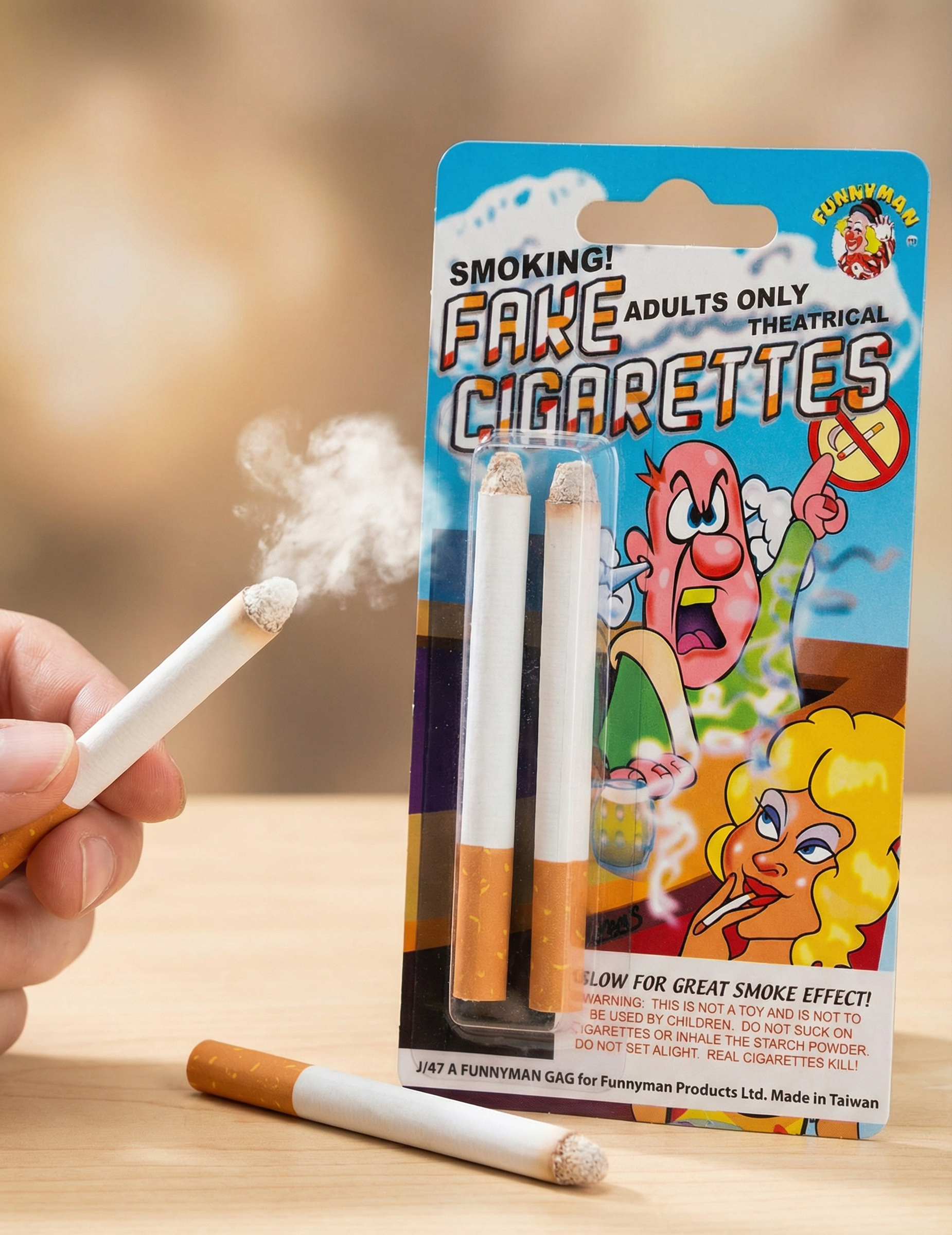 2 Scherzartikel Zigaretten qualmend für Erwachsene, weiß-orange von PARTYPRO