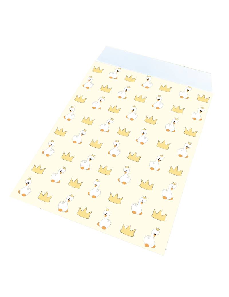 25 Schwan-Baby Geschenktüten aus Papier Gelb 17 x 13 cm mit Kronen von PARTYPRO