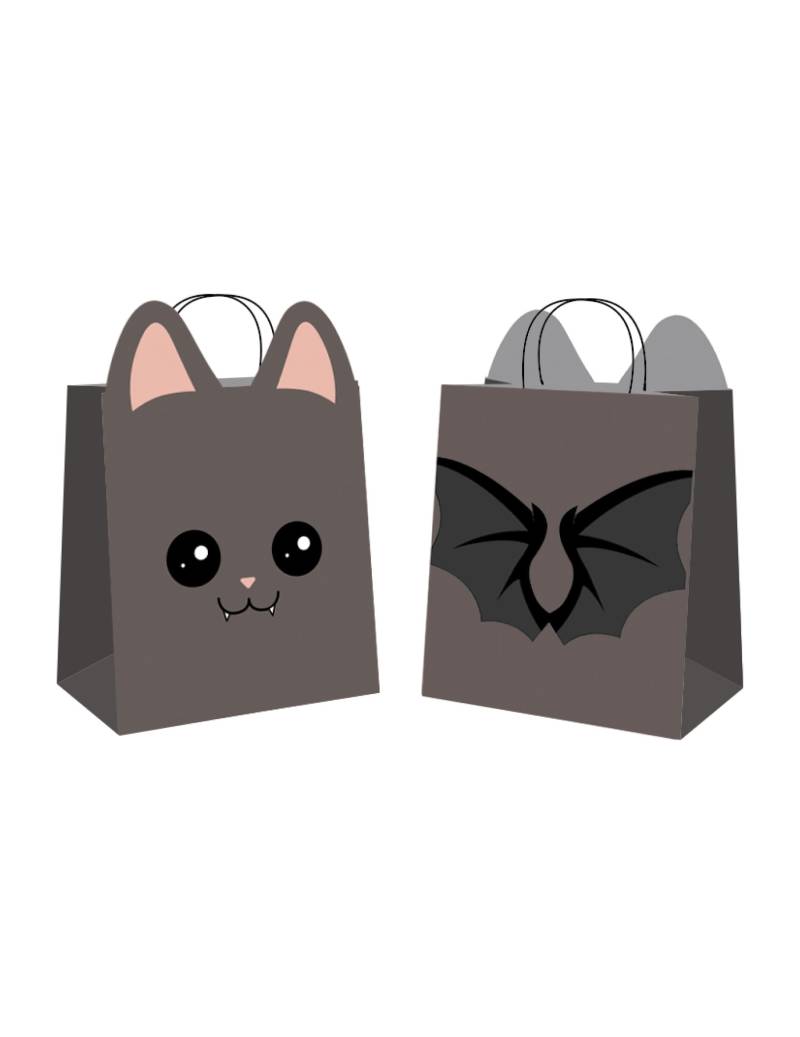 4 Fledermaus-Papiertüten schwarz 19 x 22 cm für Süßigkeiten 4 Fledermaus-Papiertüten schwarz 19 x 22 cm für Süßigkeiten von PARTYPRO