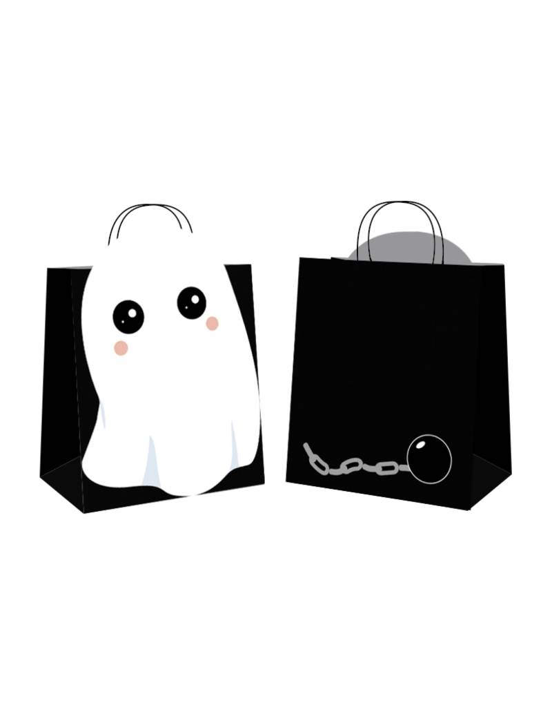 4 Schwarze Papiertüten Süßes oder Saures Sweety Ghost mit Relief-Gespenst 4 Schwarze Papiertüten Süßes oder Saures Sweety Ghost mit Relief-Gespenst von PARTYPRO