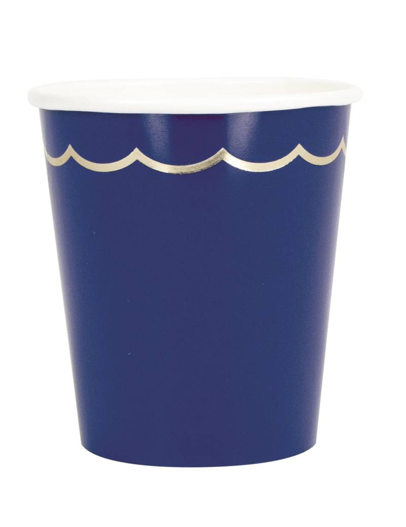8 Pappbecher Dunkelblau + Gold geschwungen 200ml Chic 8 Pappbecher Dunkelblau + Gold geschwungen 200ml Chic von PARTYPRO