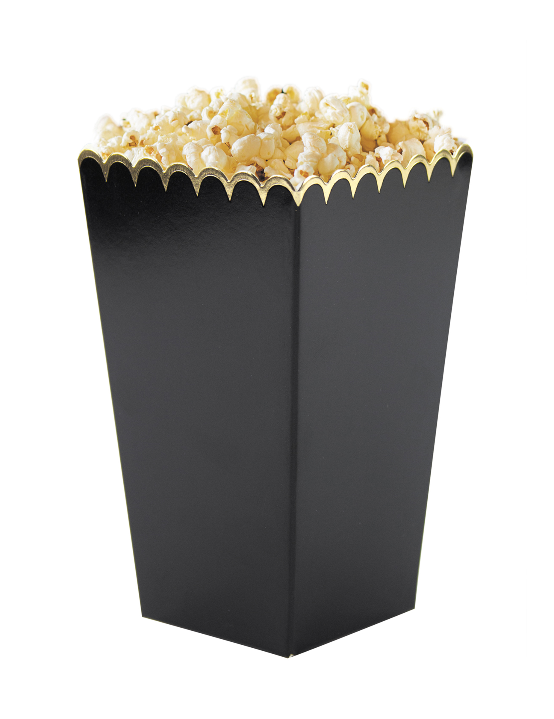 8 Popcorn-Boxen Schwarz Gold 12,5 x 7 cm von PARTYPRO
