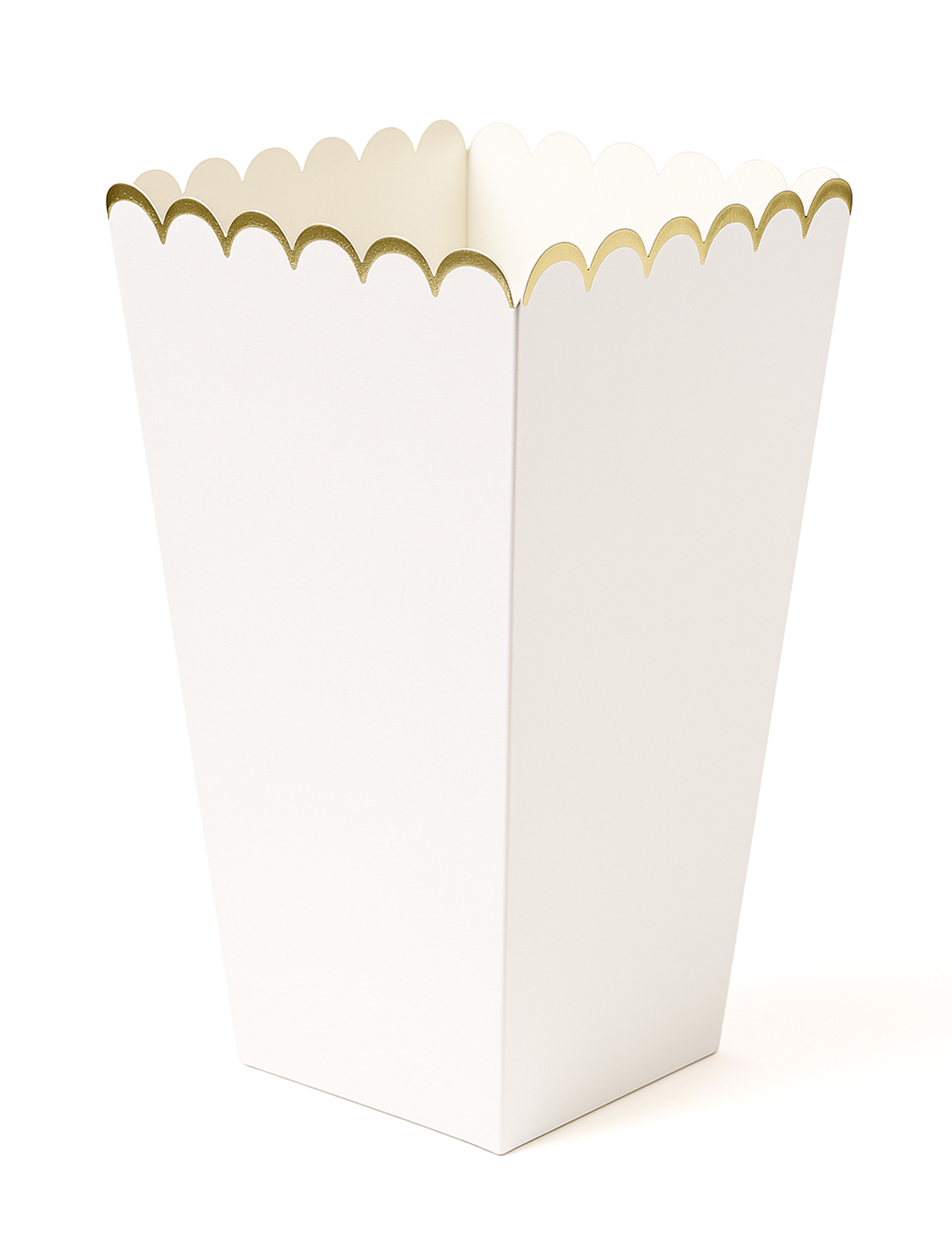 8 Popcorn-Boxen in Weiß + Gold (12,5 x 7 cm) gewellt von PARTYPRO