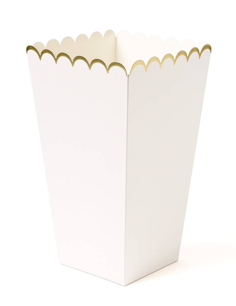 8 Popcorn-Boxen in Weiß + Gold (12,5 x 7 cm) gewellt von PARTYPRO