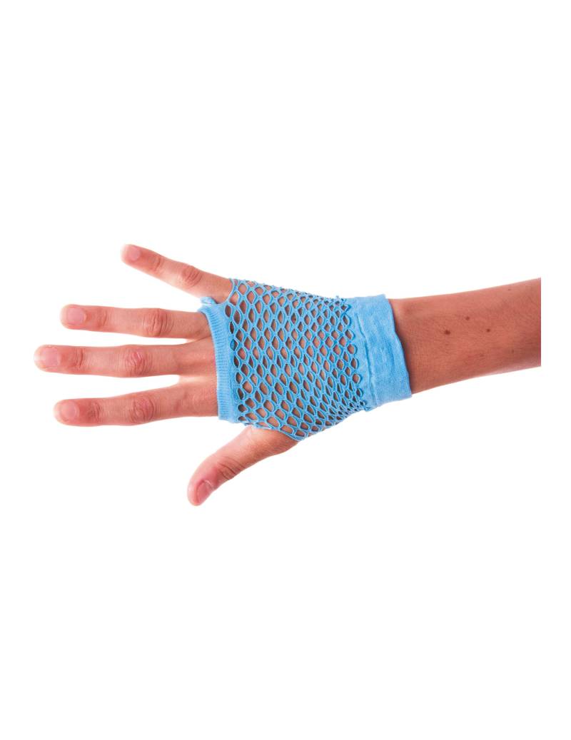 80er-Jahre Netzhandschuhe fingerlos neonblau von PARTYPRO