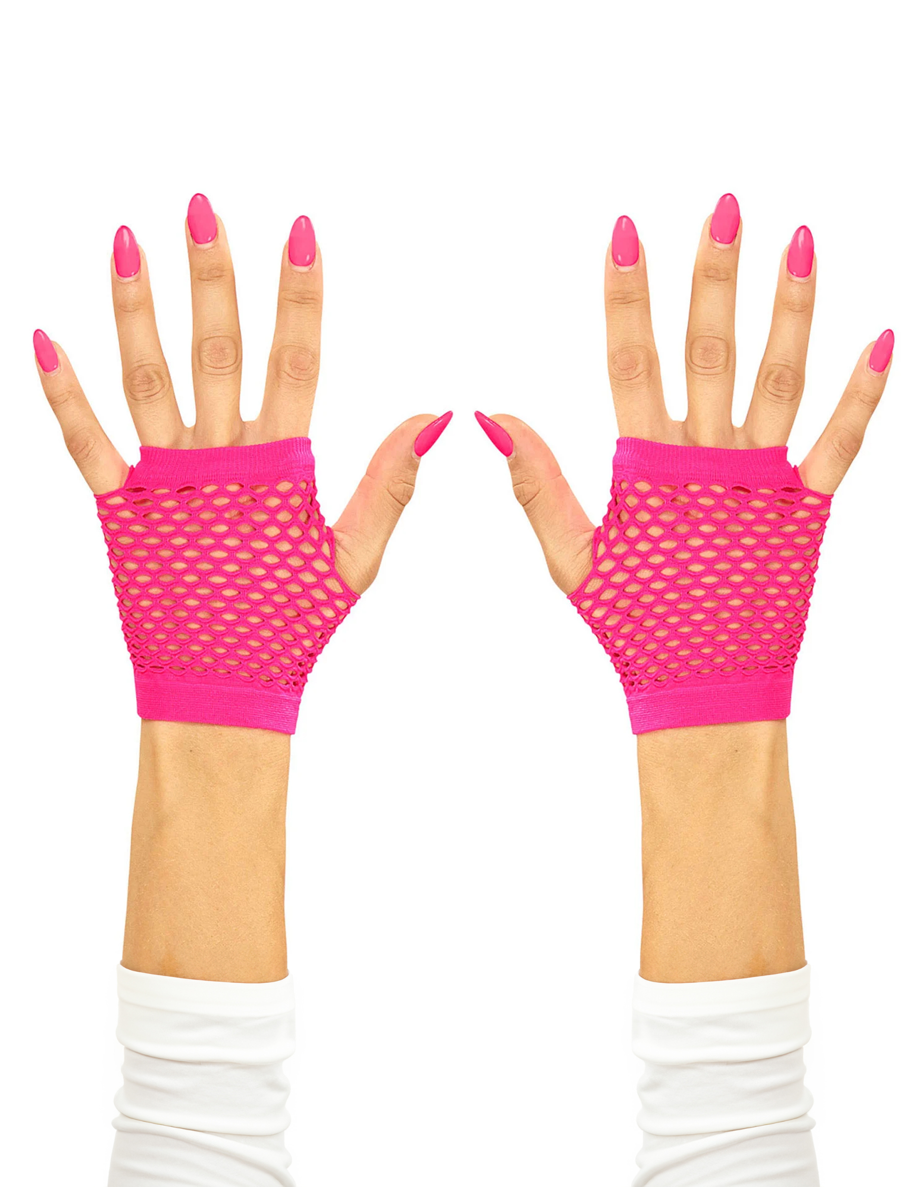 80er-Jahre Netzhandschuhe fingerlos neonpink von PARTYPRO