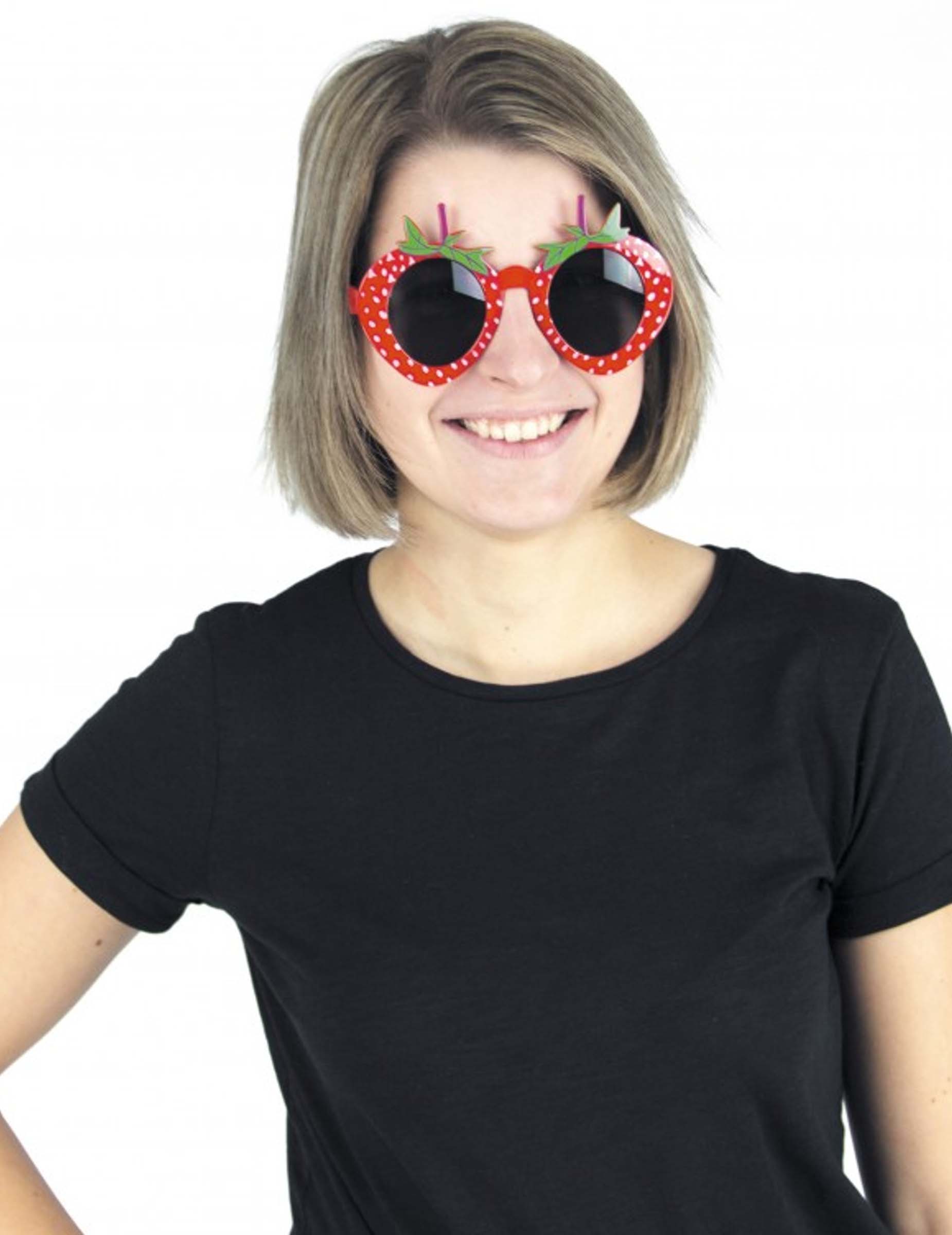 Erdbeer-Spaßbrille für Erwachsene Kostümaccessoire rot-grün von PARTYPRO