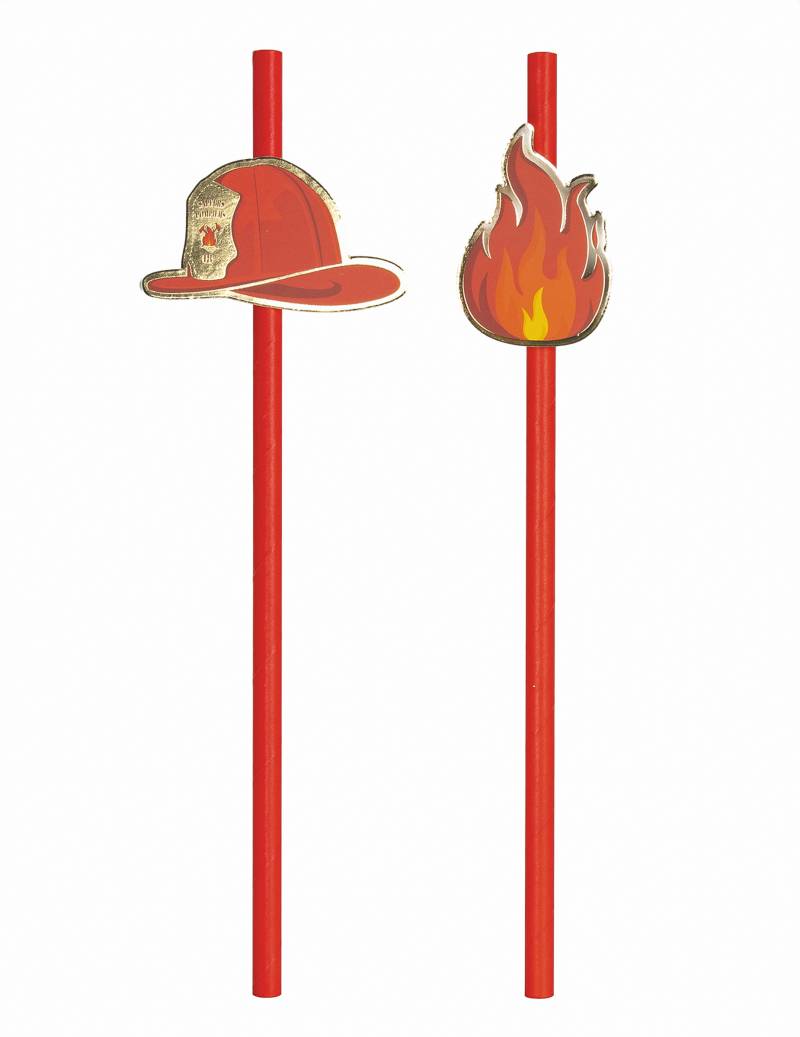 Feuerwehr Strohhalme Kindergeburtstag-Deko 10 Stück rot von PARTYPRO